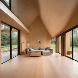 A cozy house with a light brown wooden floor, complementing the overall structure. 