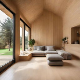 A cozy house with a light brown wooden floor, complementing the overall structure. 