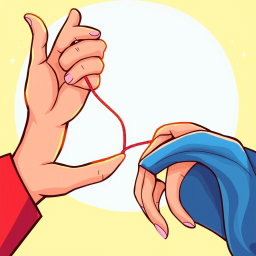 A vibrant cartoon-style illustration depicting a Christian man's hand and a Muslim woman's hand