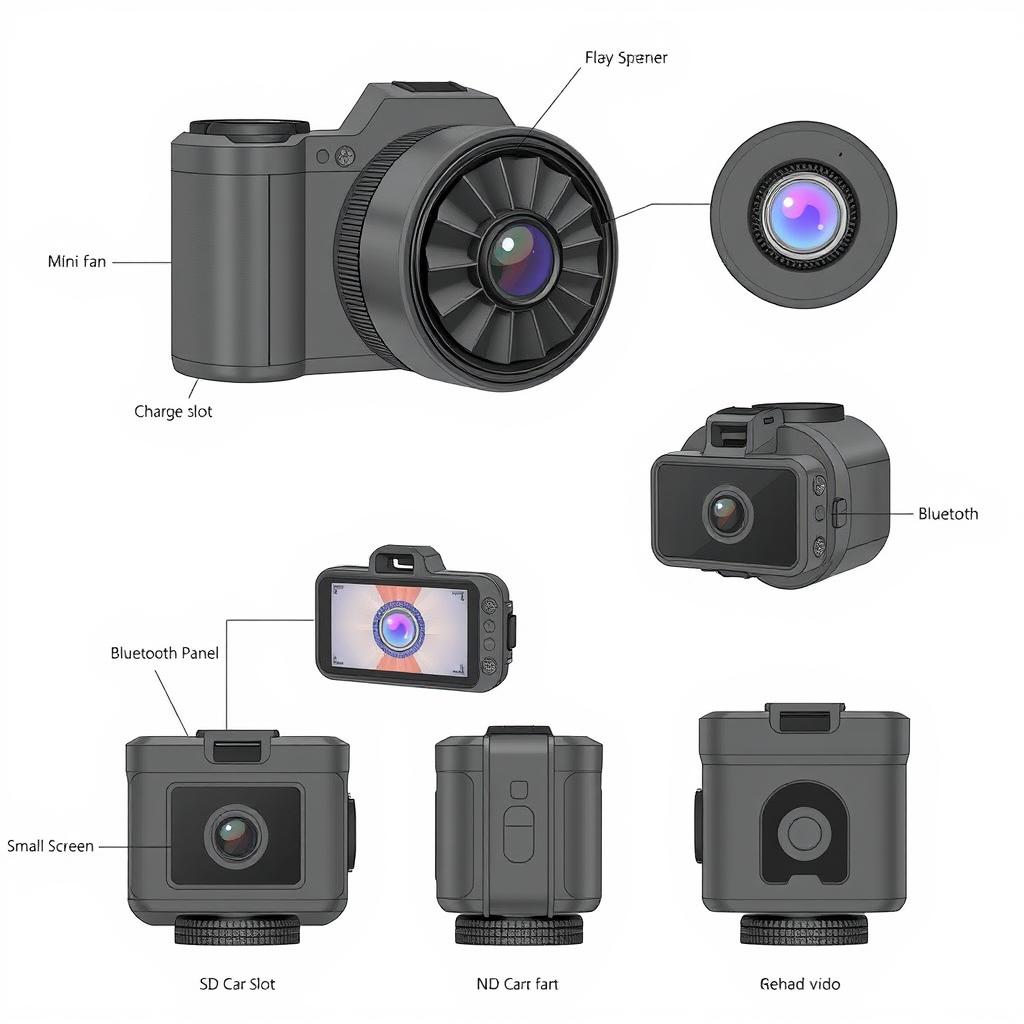 A detailed sketch of a funview camera lens designed with a mini fan