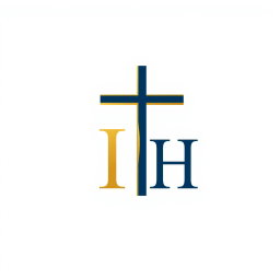 A modern and elegant logo design that seamlessly combines a Christian Cross with the letters 'IH' arranged in a stylish monogram format
