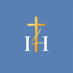 A modern and elegant logo design that seamlessly combines a Christian Cross with the letters 'IH' arranged in a stylish monogram format