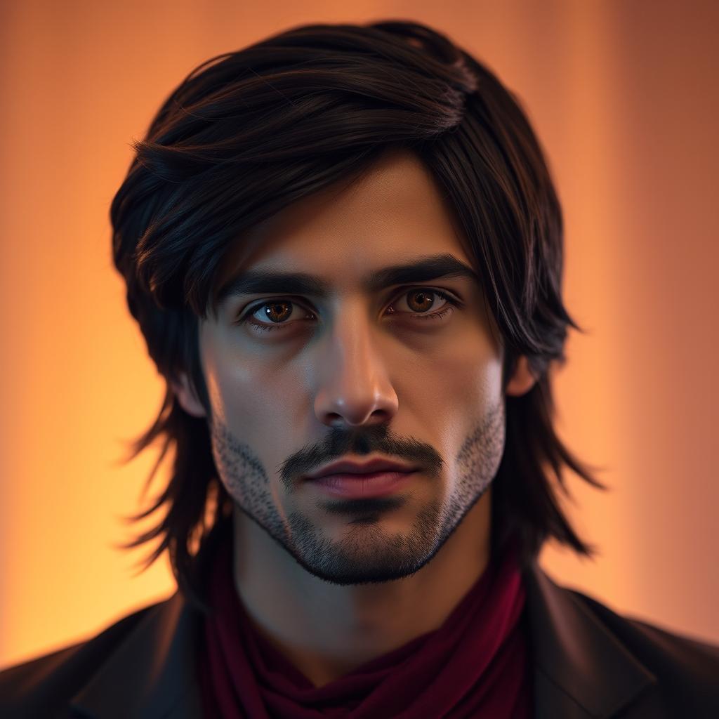 A tall portrait of the famous Iranian singer Amir Tataloo, capturing the intensity of his burning eyes