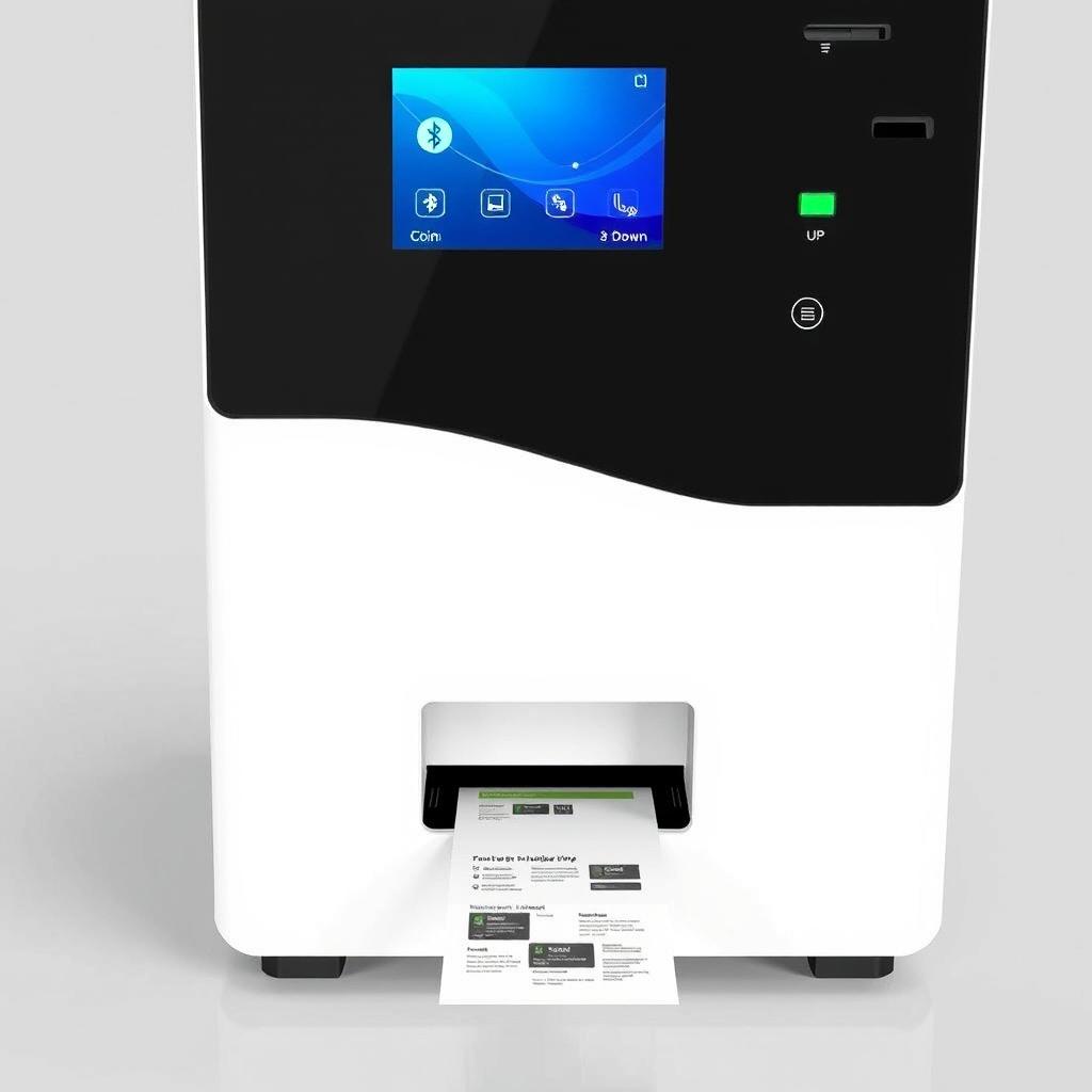 A modern printer vending machine designed for convenience, featuring a sleek design with a digital interface