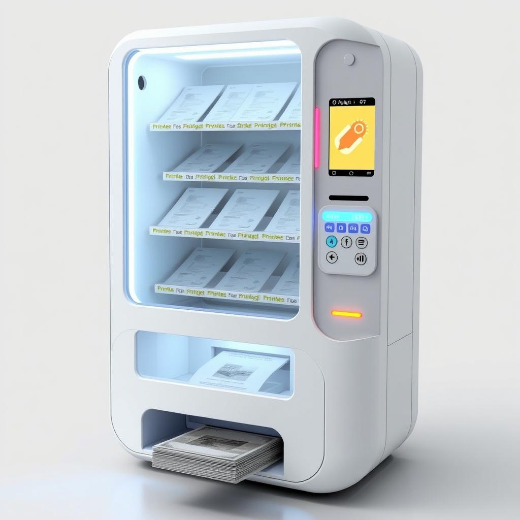 A futuristic printer vending machine designed for mobile file printing