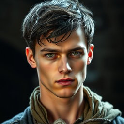 A young man with an attractive appearance and a serious expression