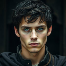 A young man with an attractive appearance and a serious expression