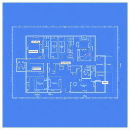 A blueprint of a clinical laboratory with labeled sections, including departments like Hematology, Microbiology, Biochemistry, Pathology, Immunology, and Blood Bank