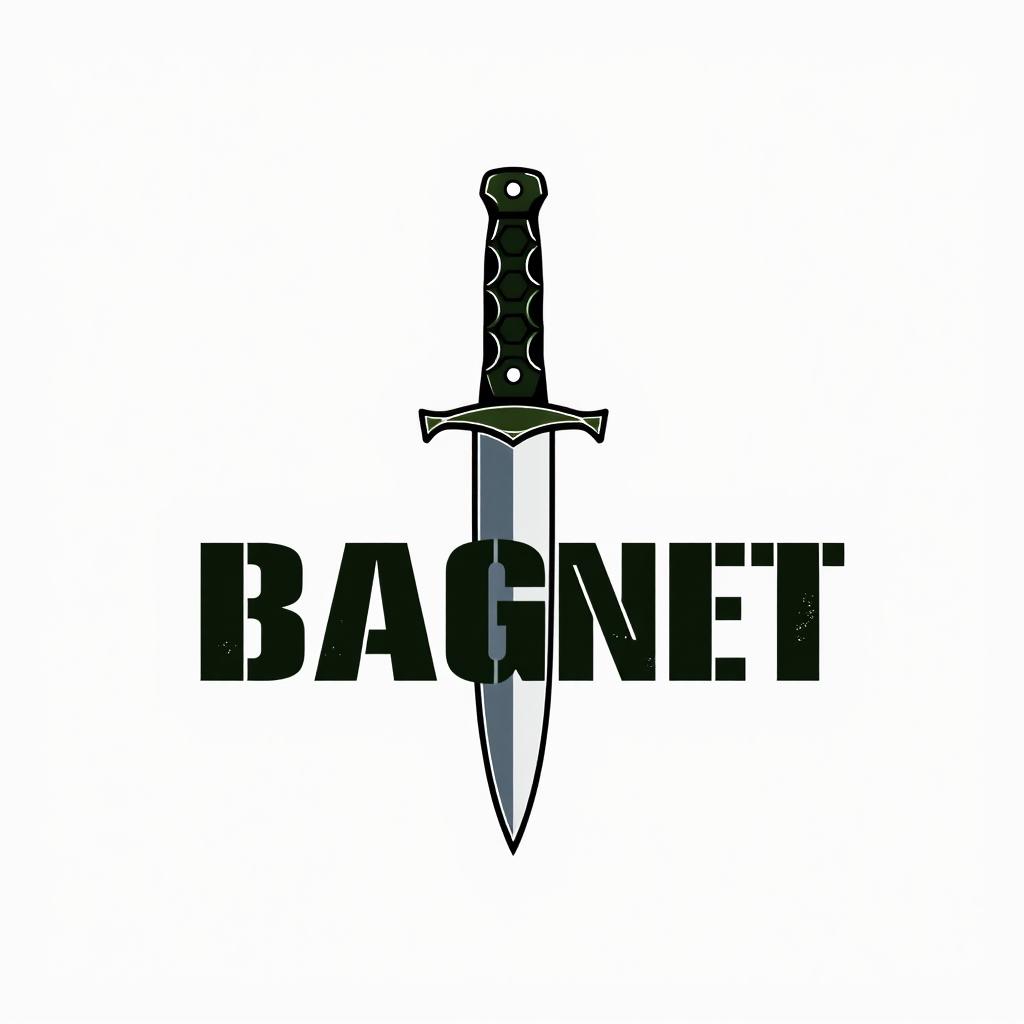 A striking logo design for a private military company named 'BAGNET', featuring a prominent bayonet knife