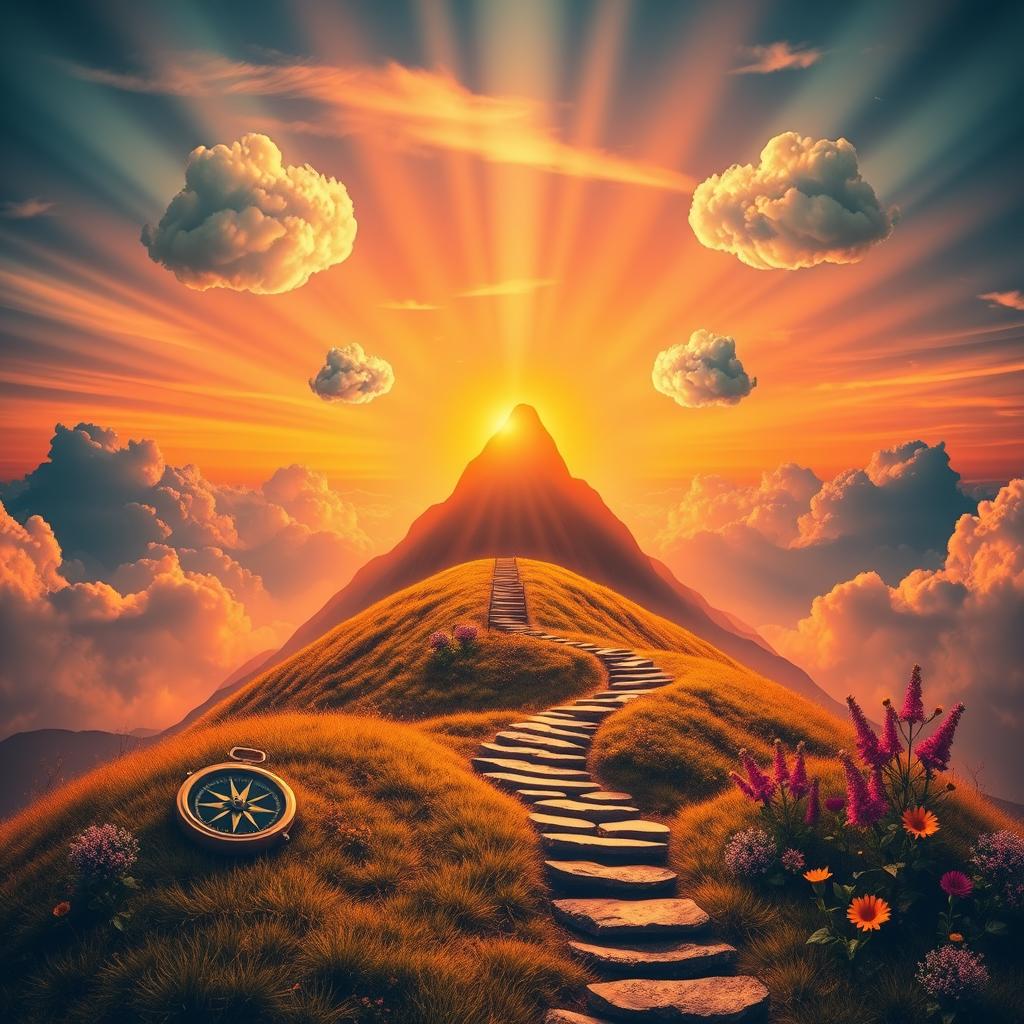 A powerful symbol representing the pursuit of life goals in a dreamlike landscape