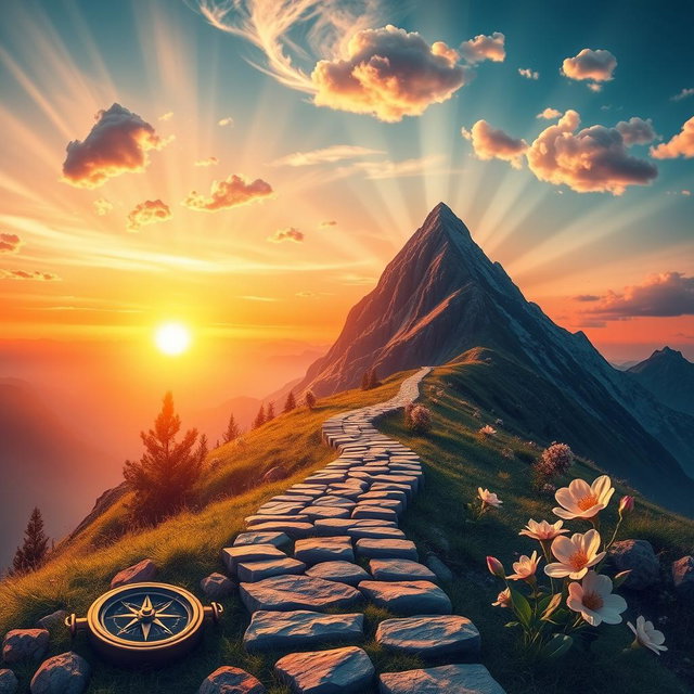A powerful symbol representing the pursuit of life goals in a dreamlike landscape