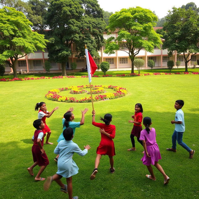 Energetic School Flag Game in the Sunshine