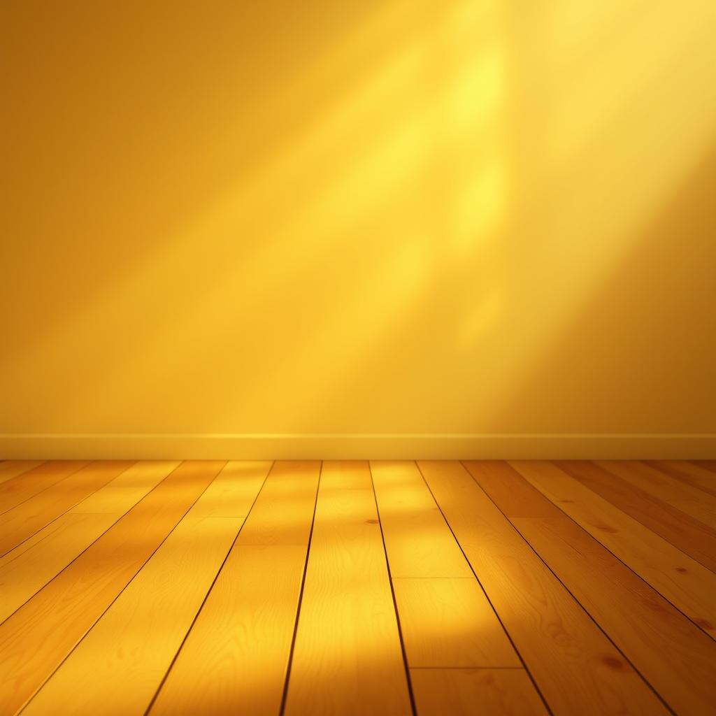 A serene and ethereal scene featuring a gentle cascade of light illuminating a wooden floor