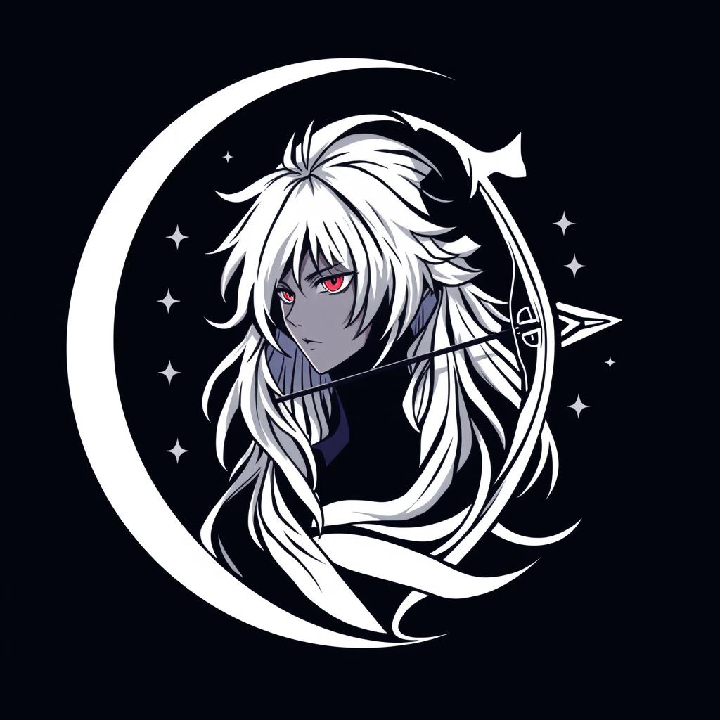 A logo design that creatively merges elements of Juuzou Suzuya from Tokyo Ghoul and the goddess Artemis from Greek mythology