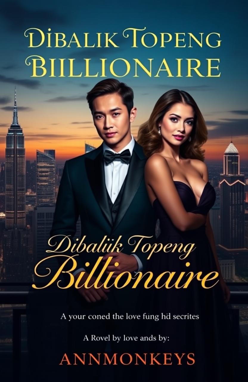 A captivating book cover for a novel titled 'Dibalik Topeng Sang Billionaire' by Annmonkeys