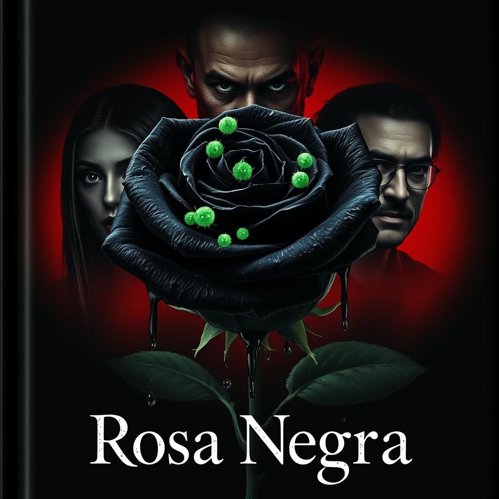 A dark and eerie book cover for a psychological horror novel titled 'Rosa Negra'