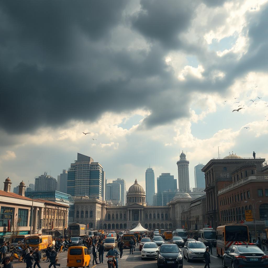 An artistic representation of a hypothetical earthquake scenario in Tehran with a magnitude of 7 on the Richter scale