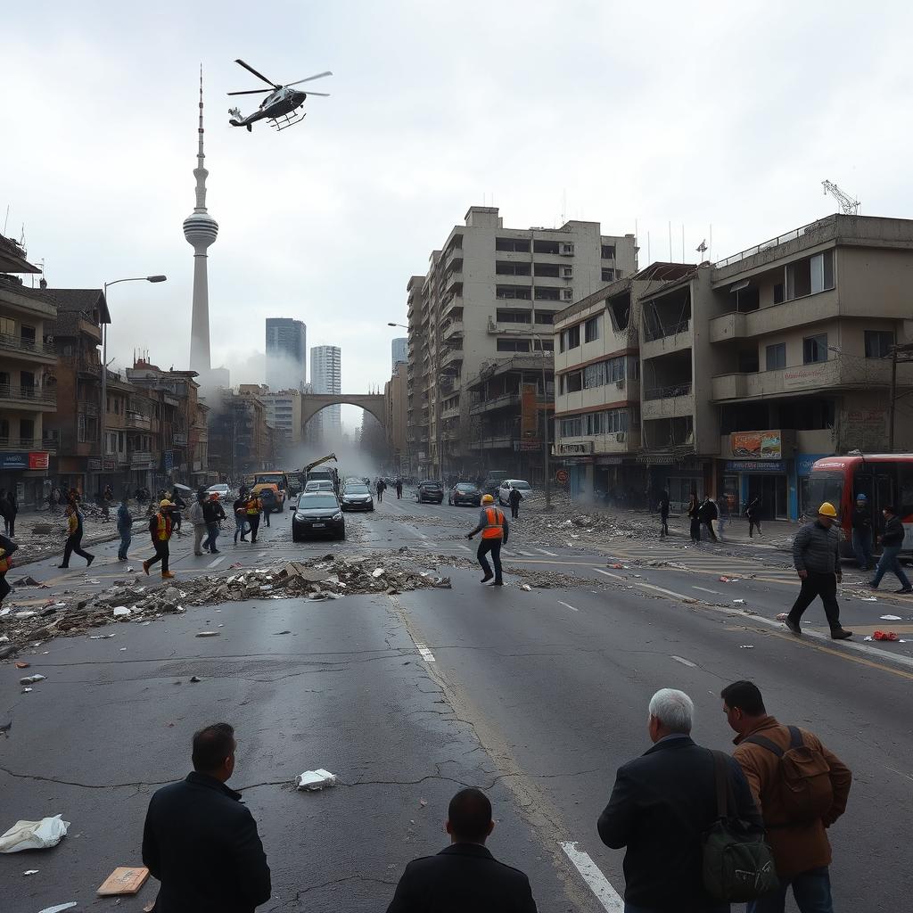 A dramatic scene capturing the aftermath of a hypothetical 7