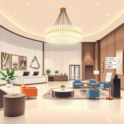 An illustration of a luxurious hotel front office and lobby designed on an Oslo paper