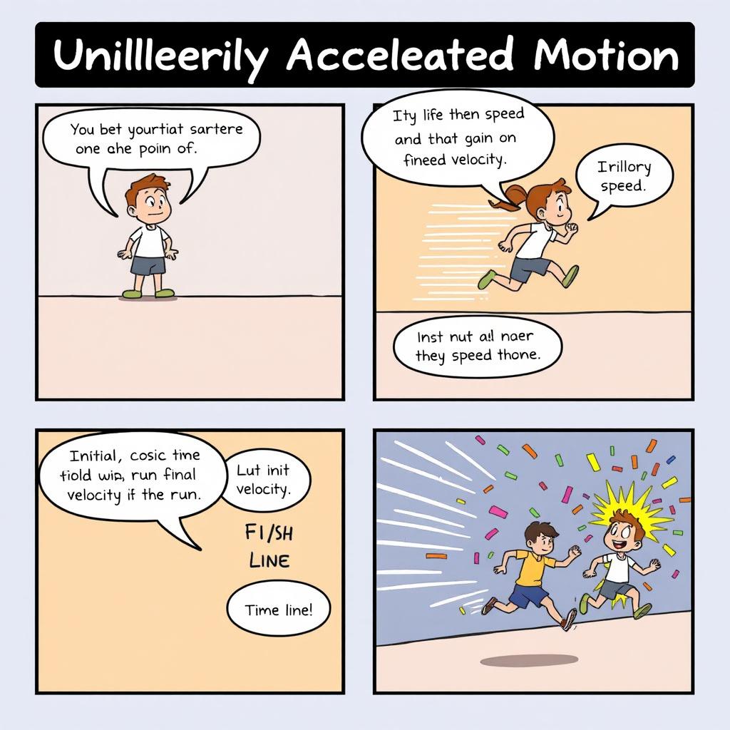 A comic strip illustrating uniformly accelerated motion in a fun and engaging way