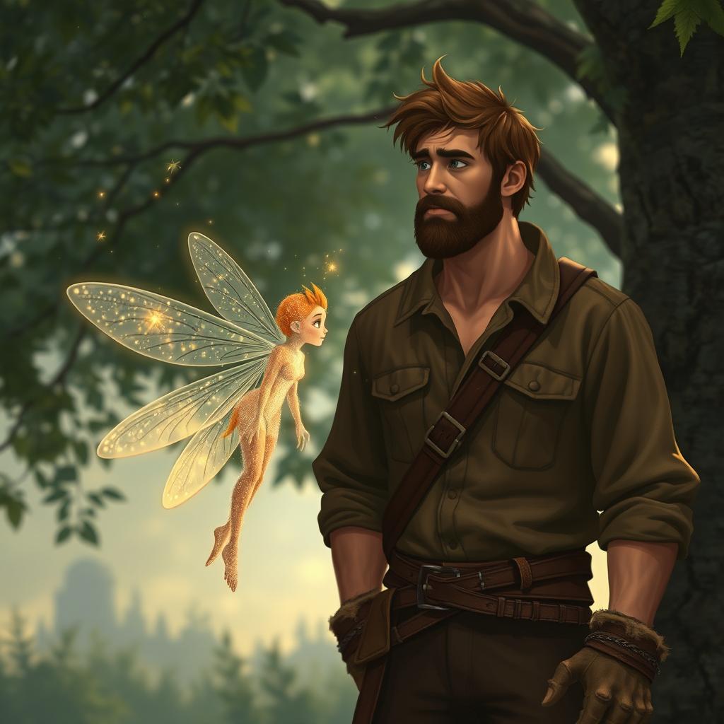A scene depicting Sylva, a tiny, glowing fairy-like creature with delicate, translucent dragonfly wings