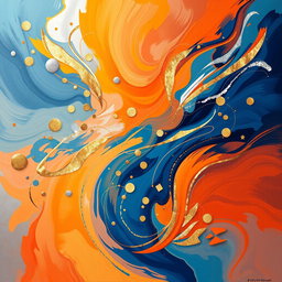 A vibrant and colorful painting poster featuring an abstract design with swirling patterns and a blend of warm and cool color schemes