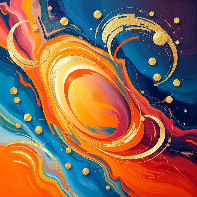 A vibrant and colorful painting poster featuring an abstract design with swirling patterns and a blend of warm and cool color schemes