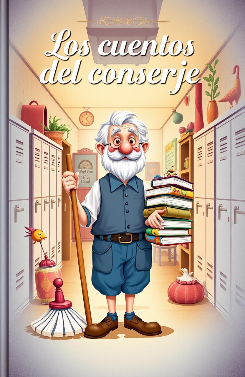 A beautifully illustrated cover for a fictional book titled 'Los cuentos del conserje'
