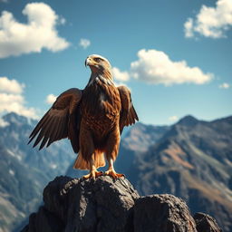 A stunning and majestic eagle standing on a rocky ledge, with its impressive wings partially spread