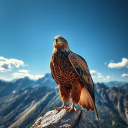 A stunning and majestic eagle standing on a rocky ledge, with its impressive wings partially spread