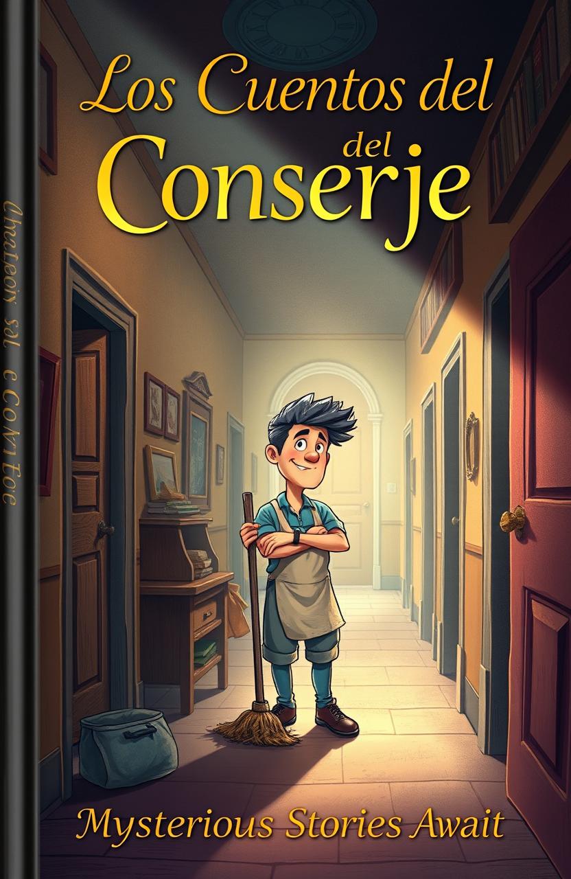 A captivating book cover design for a book titled 'Los Cuentos del Conserje'