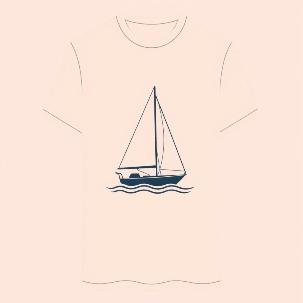 A minimalist t-shirt design featuring a stylized sailboat silhouette, centered on the shirt