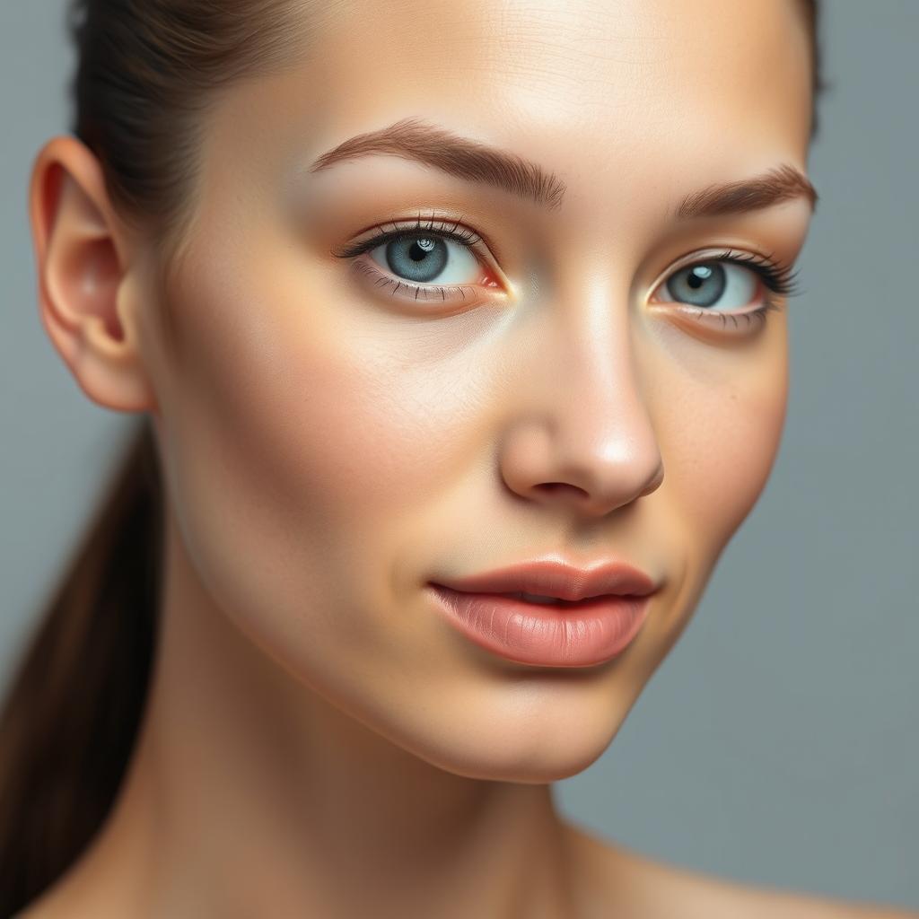 A realistic portrait of a person with a natural skin tone, showing a normal and vibrant complexion