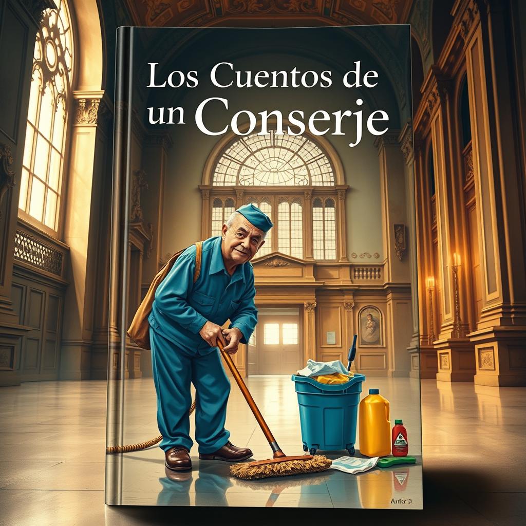 A highly realistic book cover design featuring a title that reads 'Los Cuentos de un Conserje'