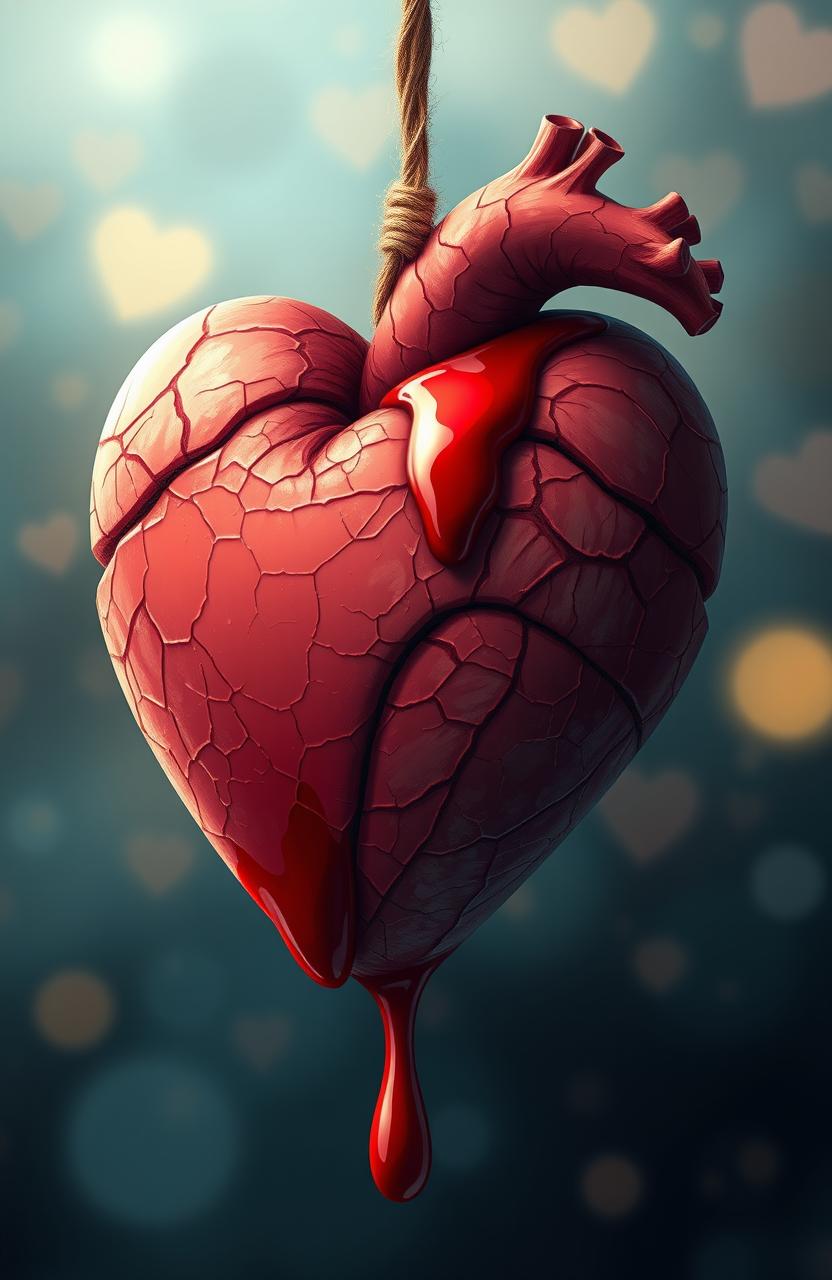 A vivid illustration of a heart shaped like a traditional valentines heart, intricately detailed with textures resembling human tissue