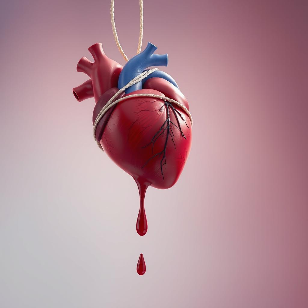 An animated scene featuring a heart wrapped with a delicate string, pulsating gently