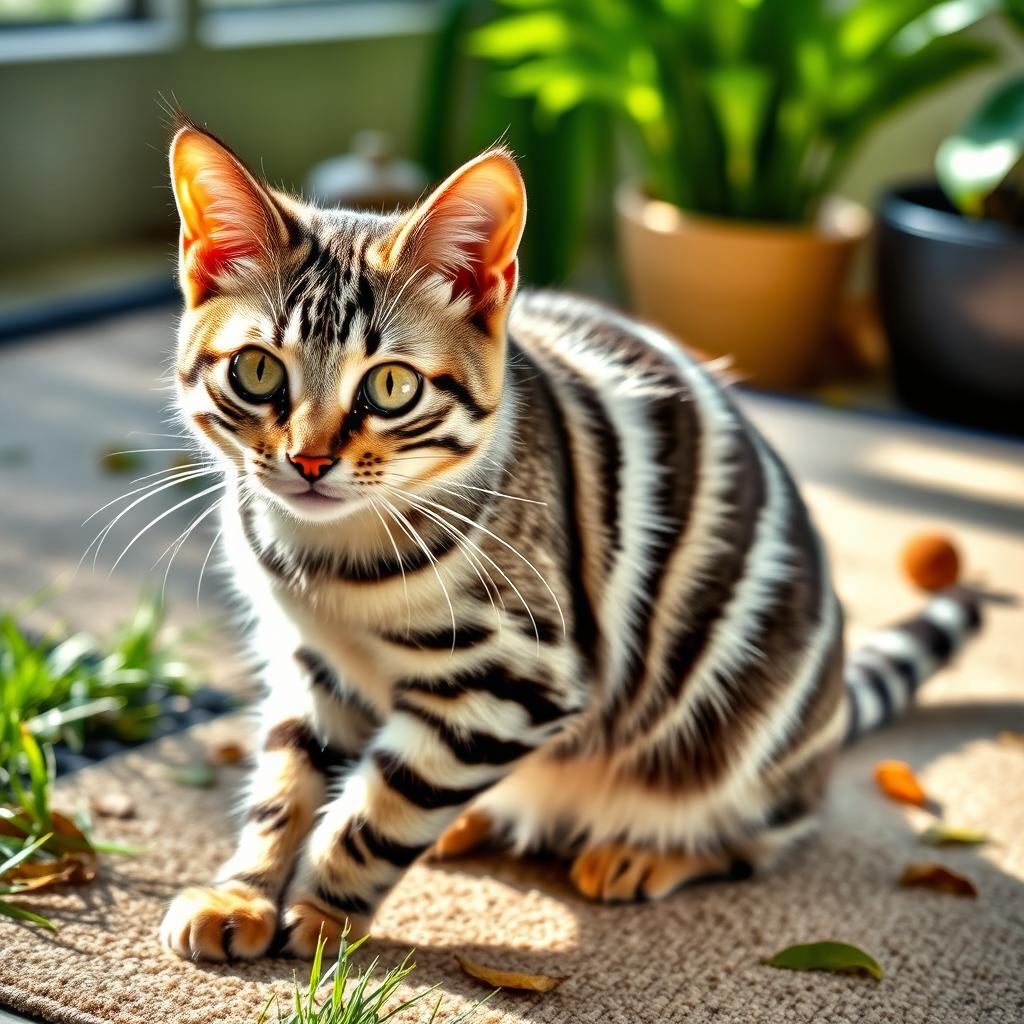 A realistic cat with detailed features such as soft fur, bright eyes, and a clear nose and mouth
