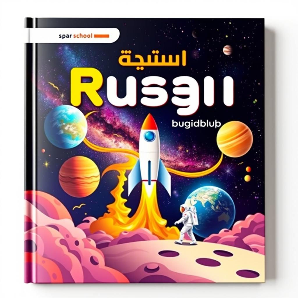 A vibrant book cover designed for middle school students, featuring a stunning outer space scene with colorful planets such as Earth, Mars, and Jupiter