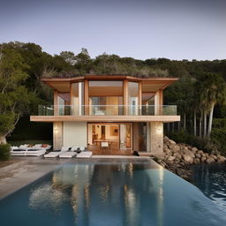 Design a two-story coastal villa with an infinity pool.