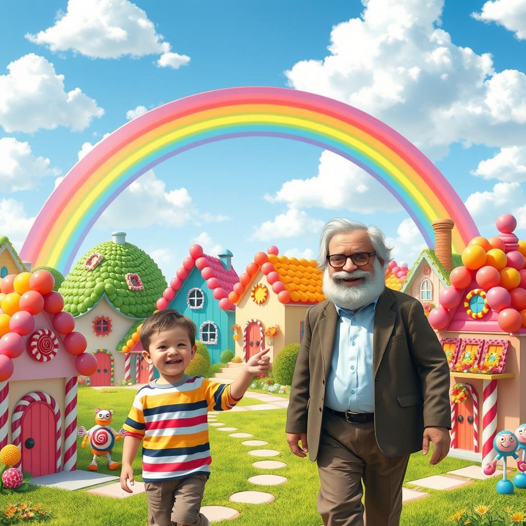 A whimsical and colorful scene depicting a charming neighborhood filled with whimsical gumdrop houses of various shapes and sizes