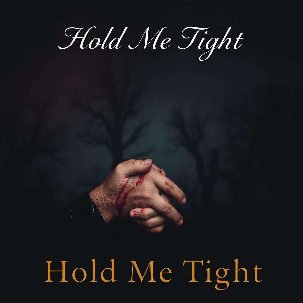 A hauntingly beautiful night scene that captures a moment of deep connection, featuring two hands firmly holding each other in the foreground