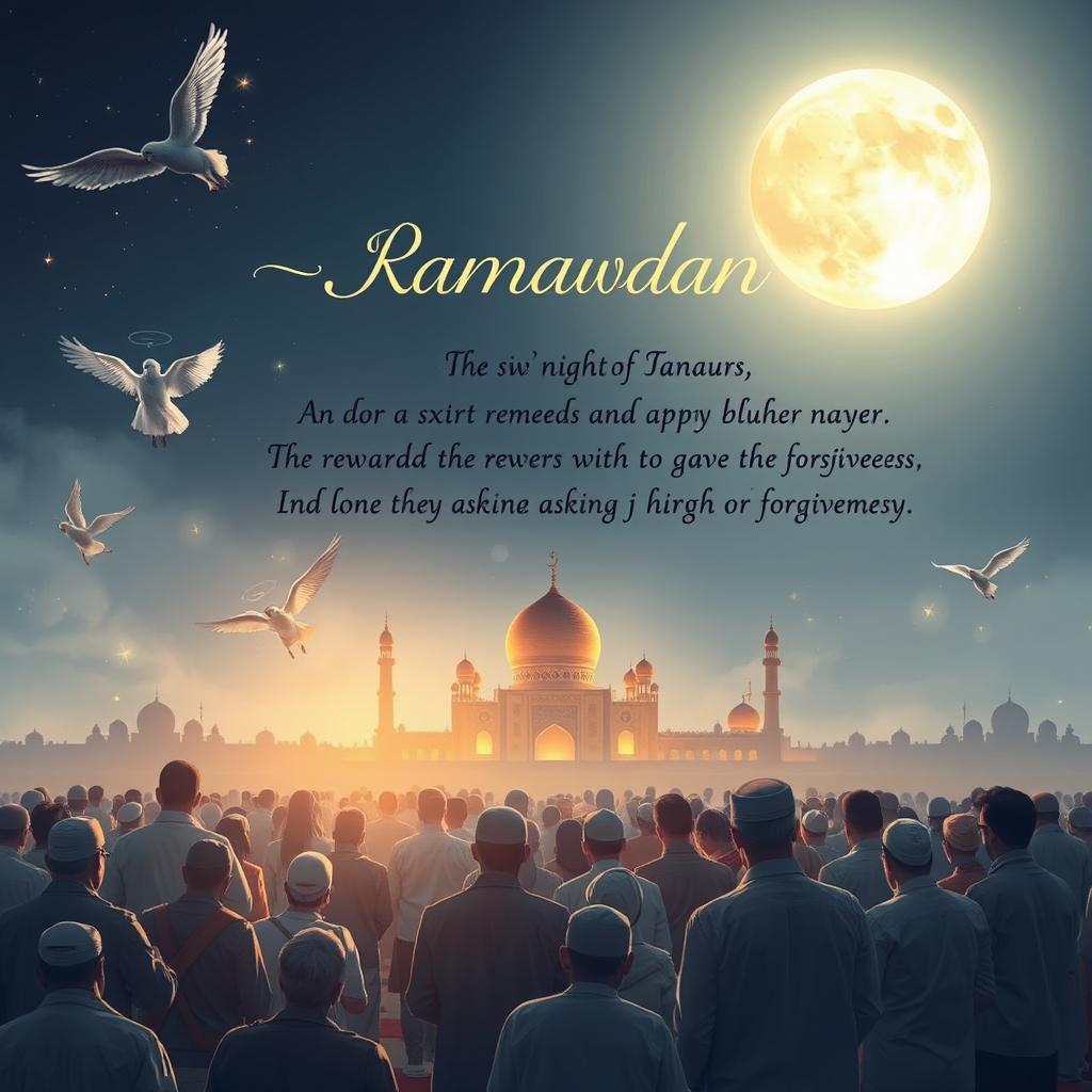 An artistic representation of the sixth night of Ramadan, focusing on the theme of Tarawih prayers