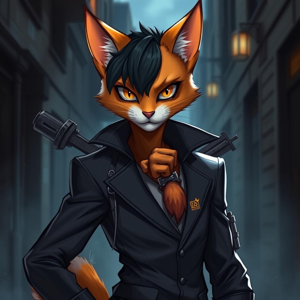 A humanoid cat thief character, showcasing a sleek and agile figure