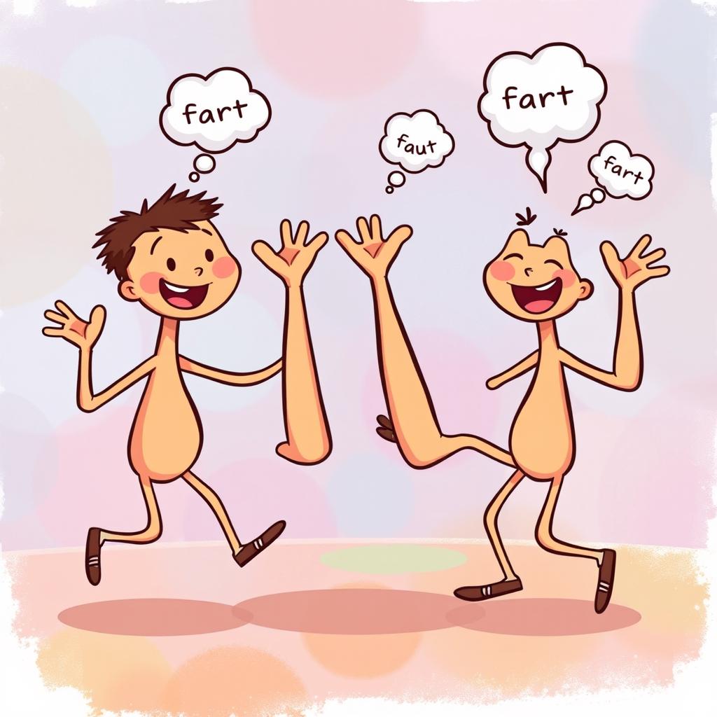 A whimsical and humorous illustration of cartoon-style jointed arms and legs, each with a funny facial expression, happily dancing in a colorful, vibrant setting