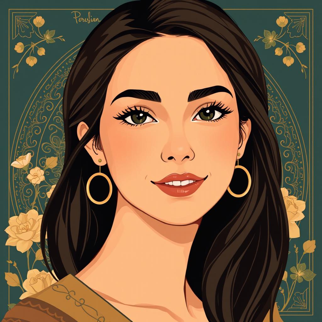 A digital illustration of a modern Iranian woman who embodies power and delicate spirit