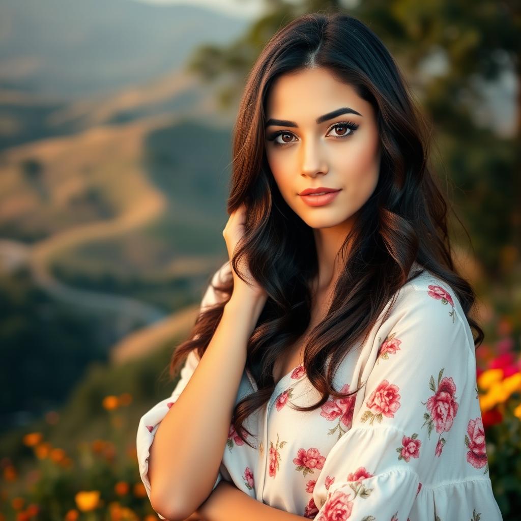 A stunning Georgian woman posing for her Instagram profile photo, showcasing her natural beauty and charm