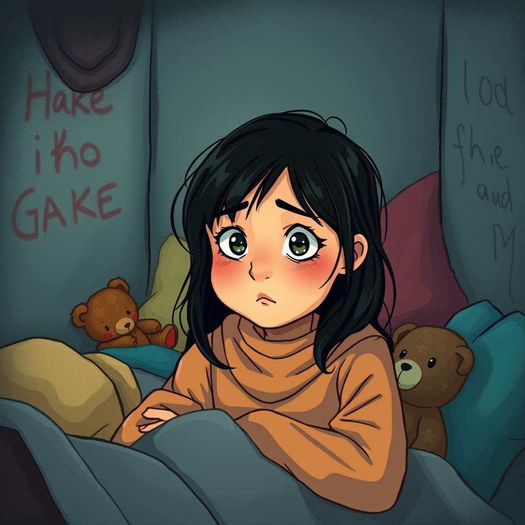 A ten-year-old Muslim girl waking up from a nightmare inside a shelter in Gaza