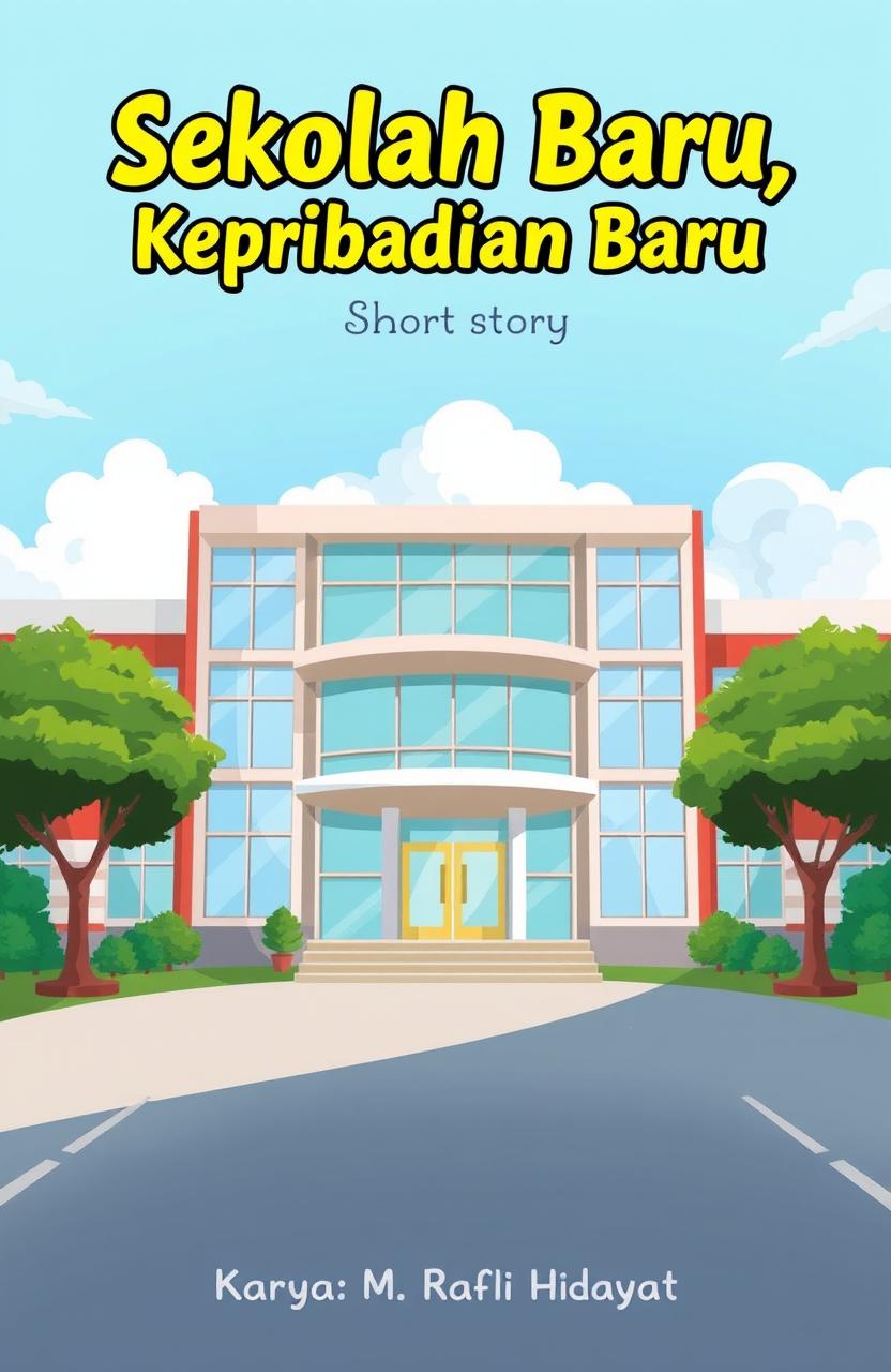 A captivating cover for a short story titled 'Sekolah Baru, Kepribadian Baru'