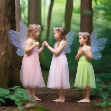 The fairies in the enchanted forest greeted the visitors amiably.