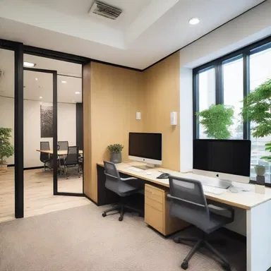 The architect designed the office space amiably, creating a welcoming and cozy environment.